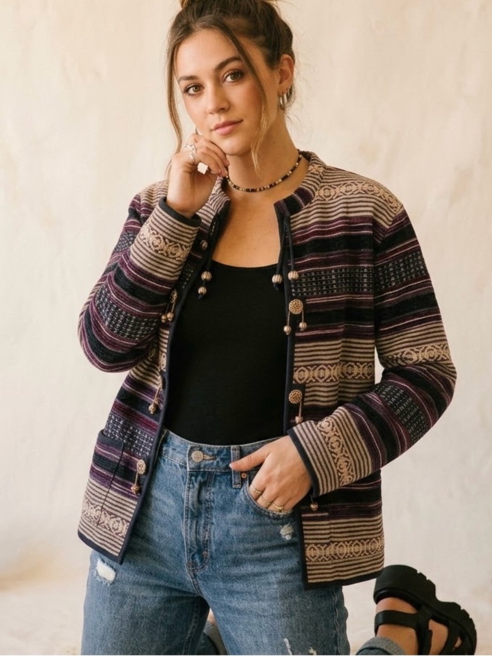 Vintage Flashback 90s Tapestry Aztec Southwestern Toggle Button Cotton Jacket L